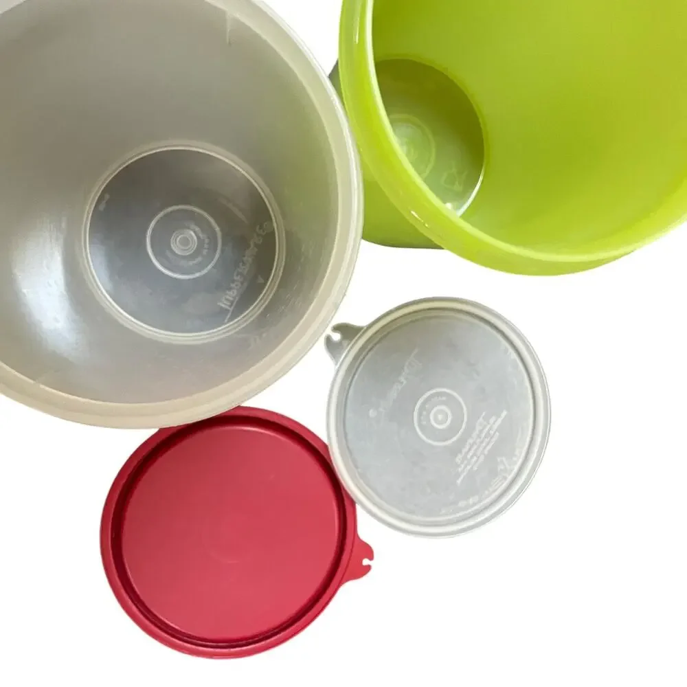 Tupperware Handolier 1 Qt Drink Pitcher 321 215 Lids Seals Red Yellow Lot 2 VTG